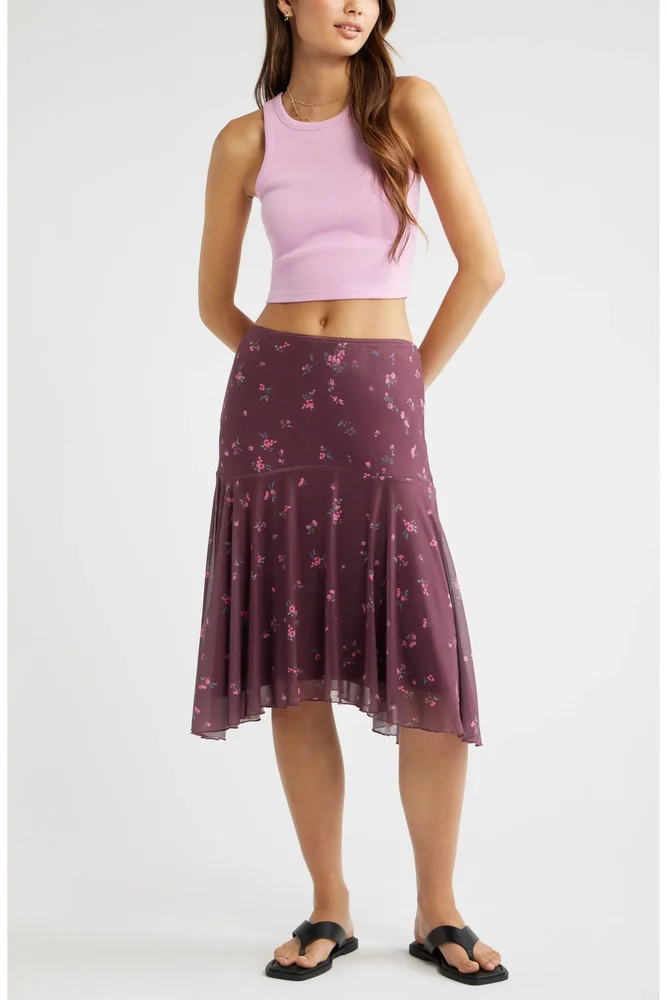 Drop Waist Handkerchief Midi Skirt