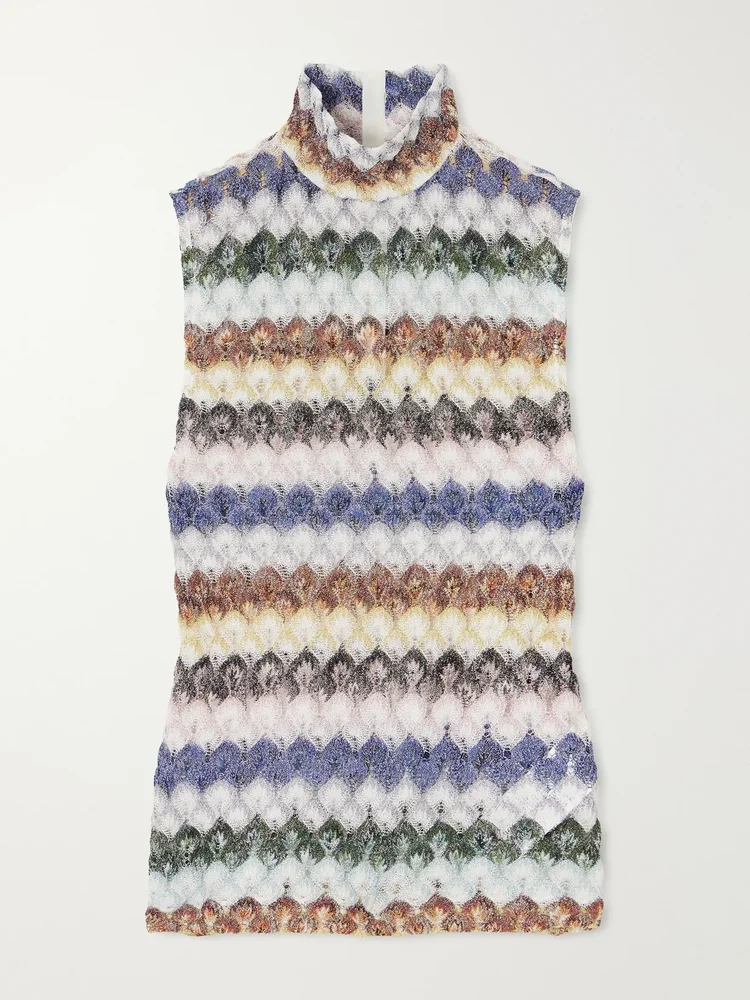 striped metallic crochet knit tank