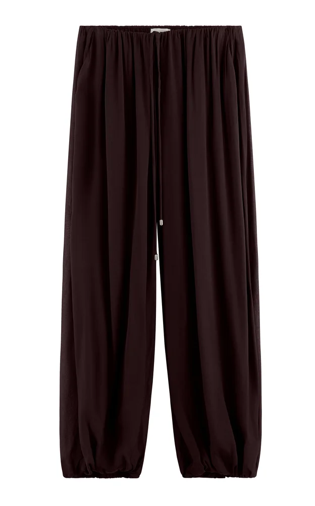 Exclusive Ruched Crepe Wide-Leg Pants