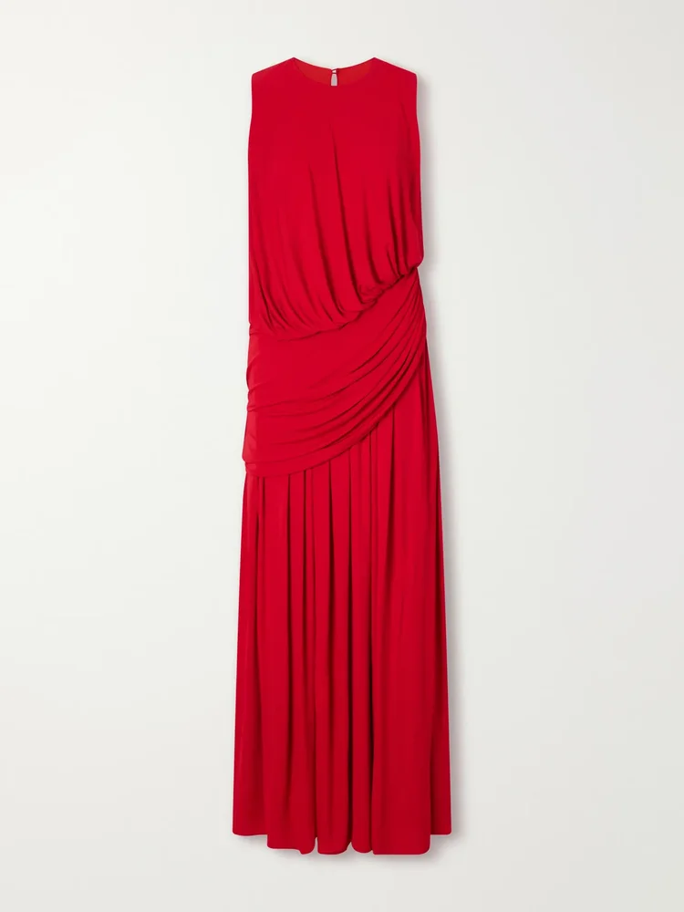 Mila draped gathered stretch-jersey gown