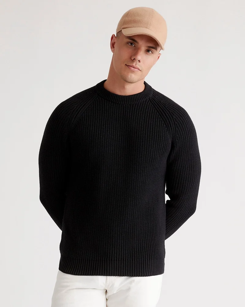 Men's 100% Organic Cotton Fisherman Crew Sweater in Black