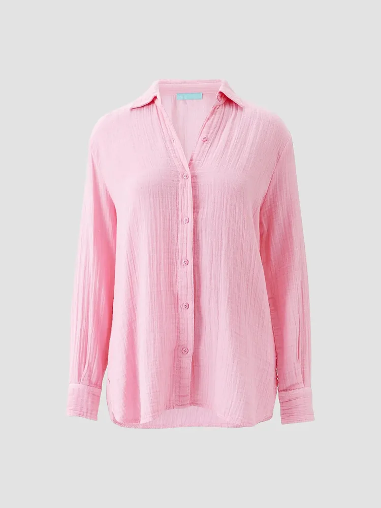 Leona Crinkled Cotton Button-Down Shirt
