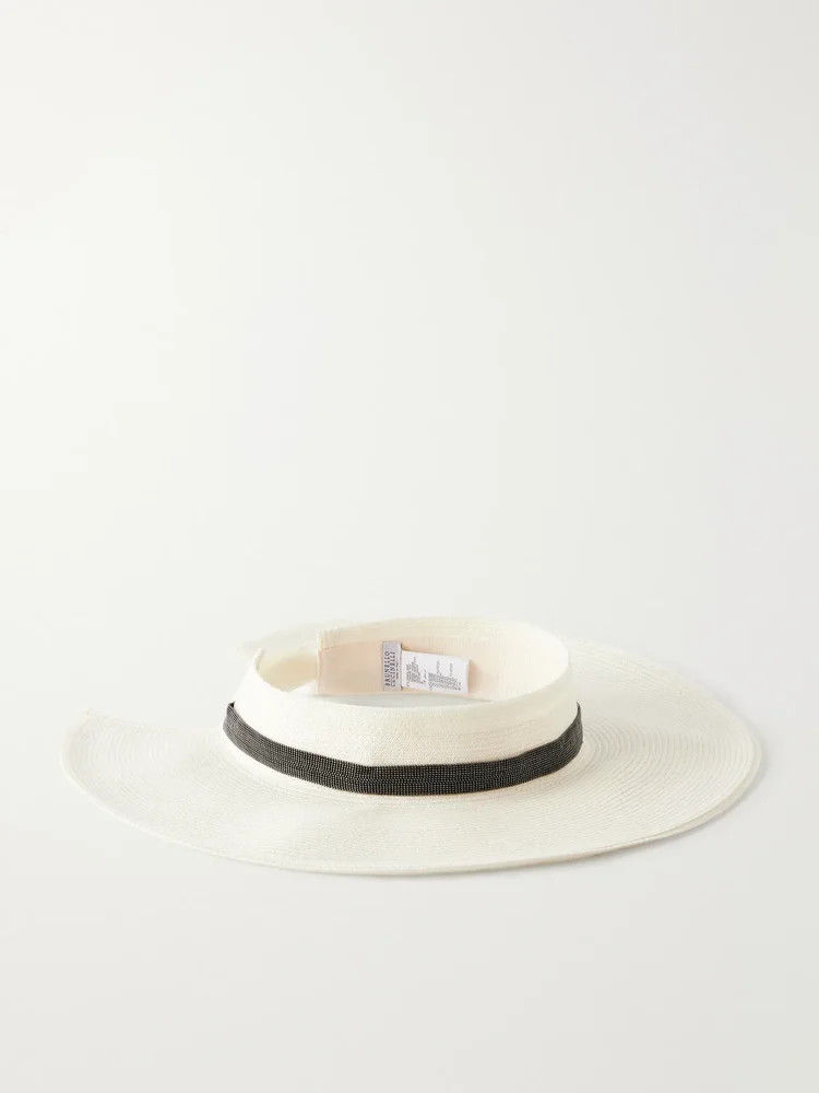 Bead-embellished hemp-blend hat