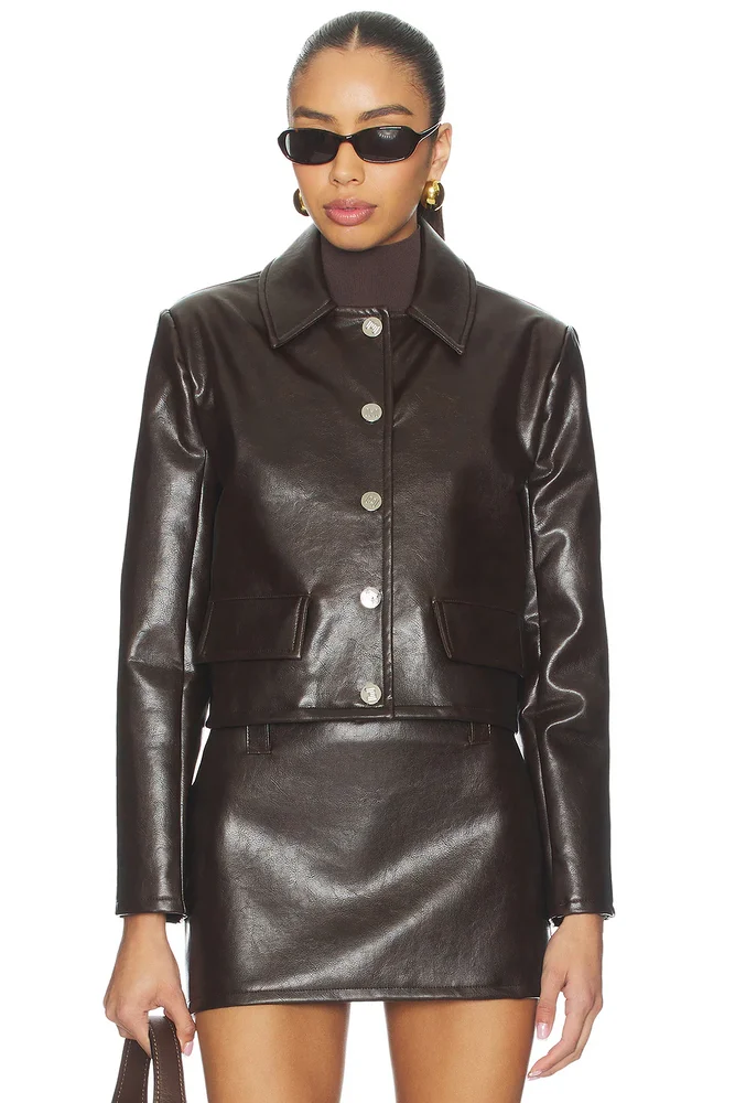 Cropped Faux Leather Jacket
