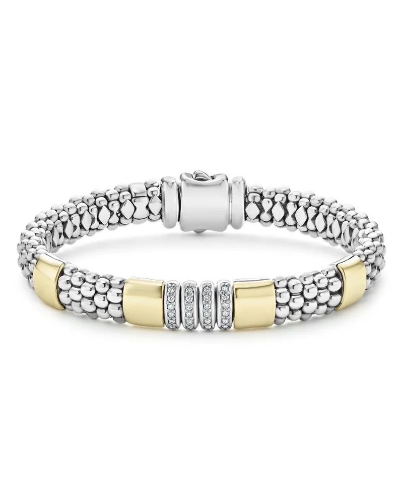 Sterling Silver & 18K Yellow Gold Caviar Diamond Link Bracelet
