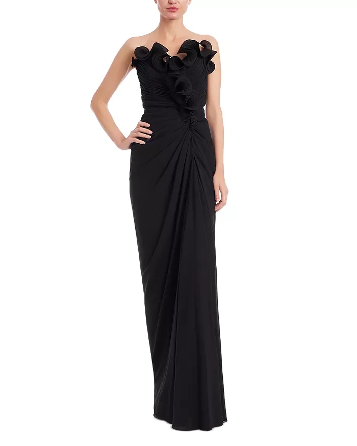 Floral Embellished Velvet Evening Gown