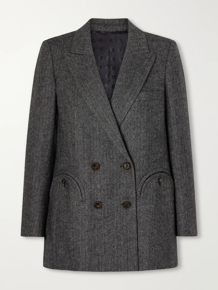 Everyday double-breasted herringbone wool-blend blazer