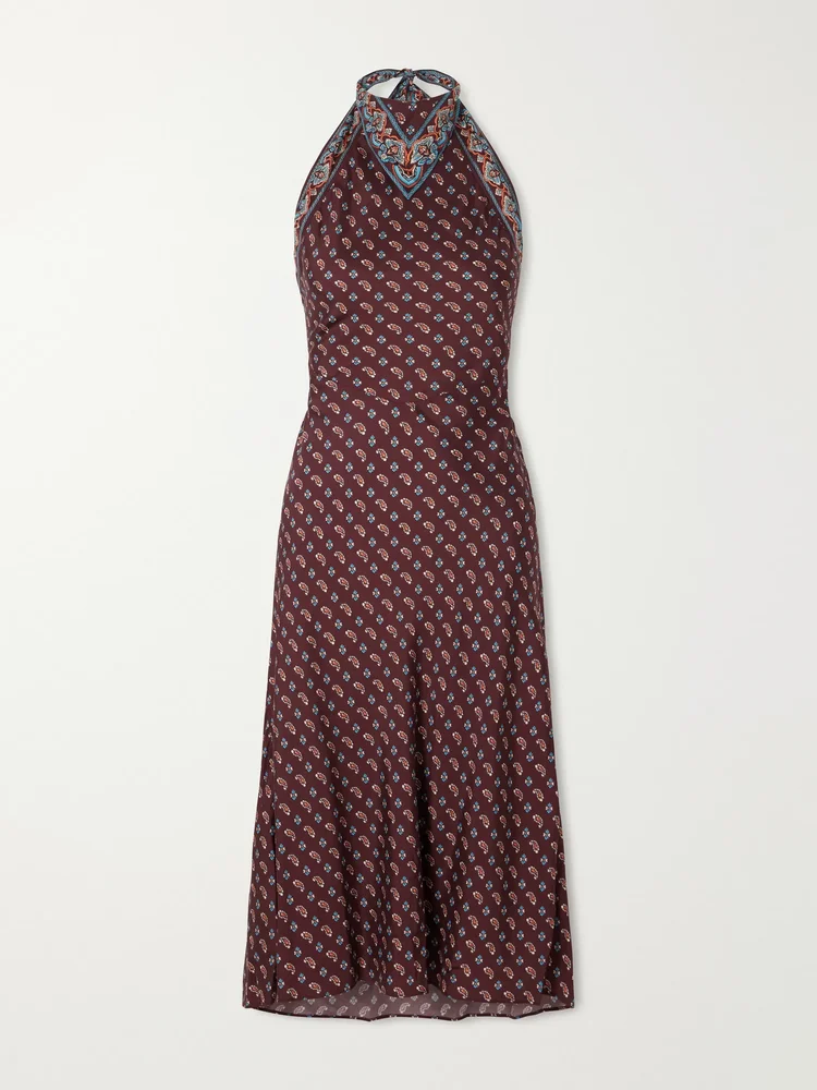 Zilda printed halterneck silk-blend midi dress