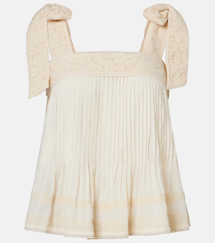 Lace-trimmed cotton top
