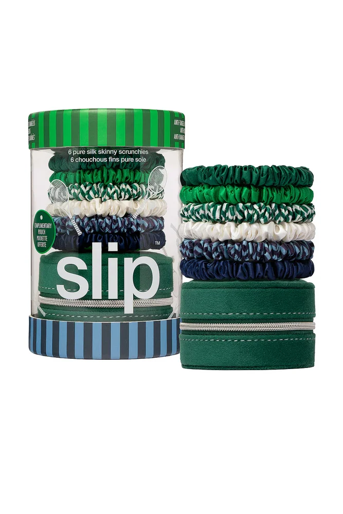 Pure Silk Skinny Scrunchies Set Of 6 With a Pouch