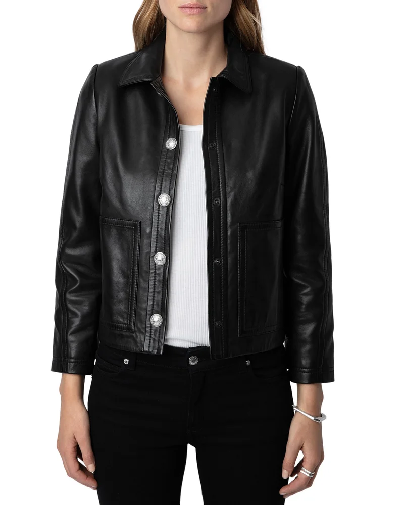 Litchi Cuir Lisse Leather Jacket