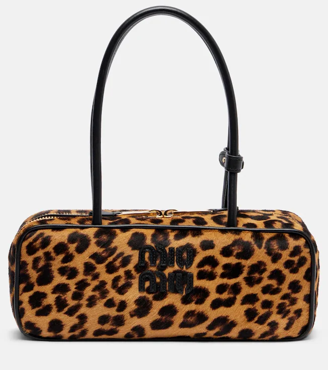 Leopard-print calf hair shoulder bag
