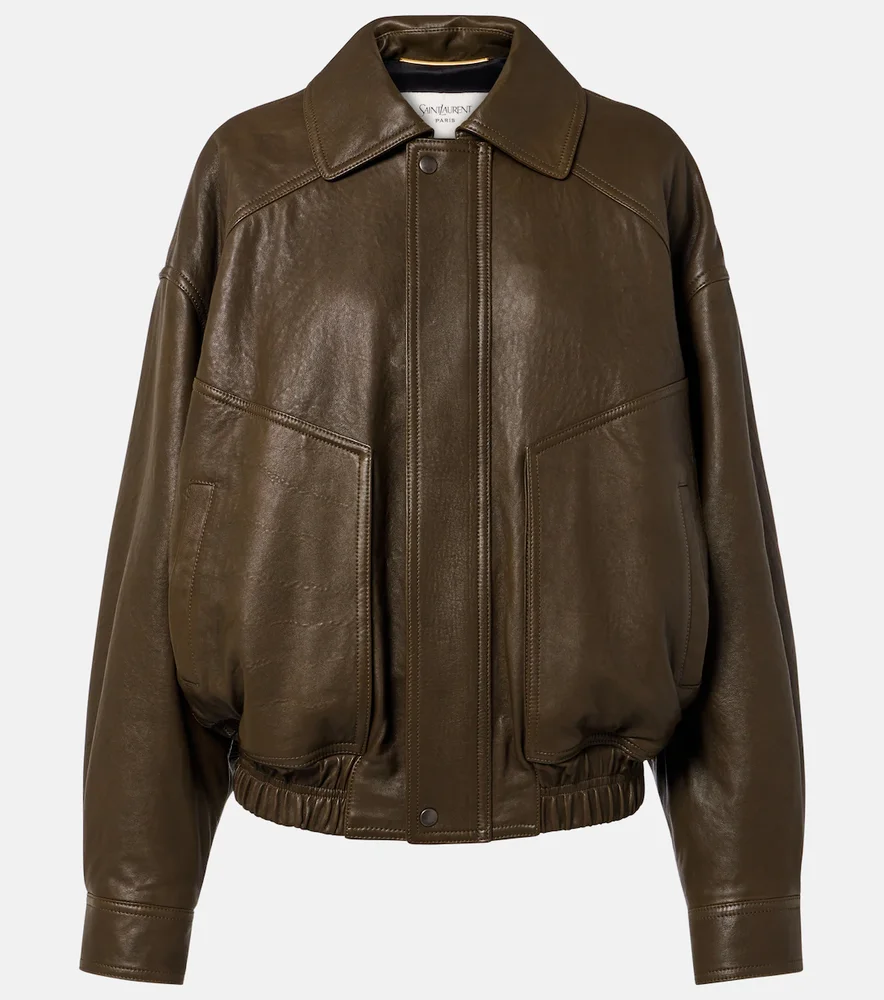Leather bomber jacket
