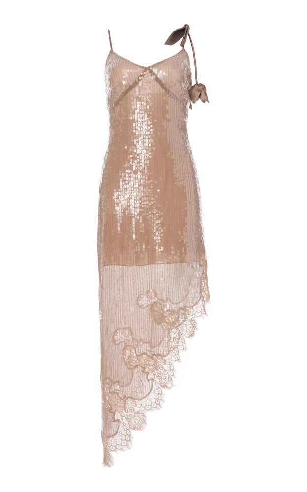 Asymmetrical Sequined Mid Dress