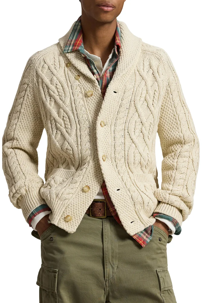 Shawl Collar Cable Knit Cardigan