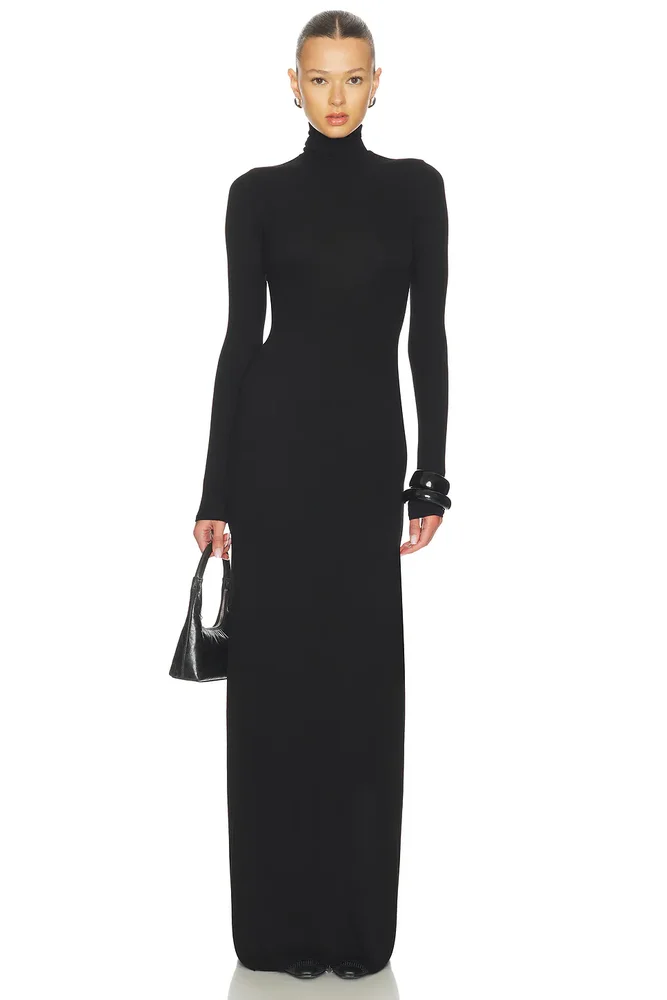 Silk Rib Fluid Turtleneck Dress