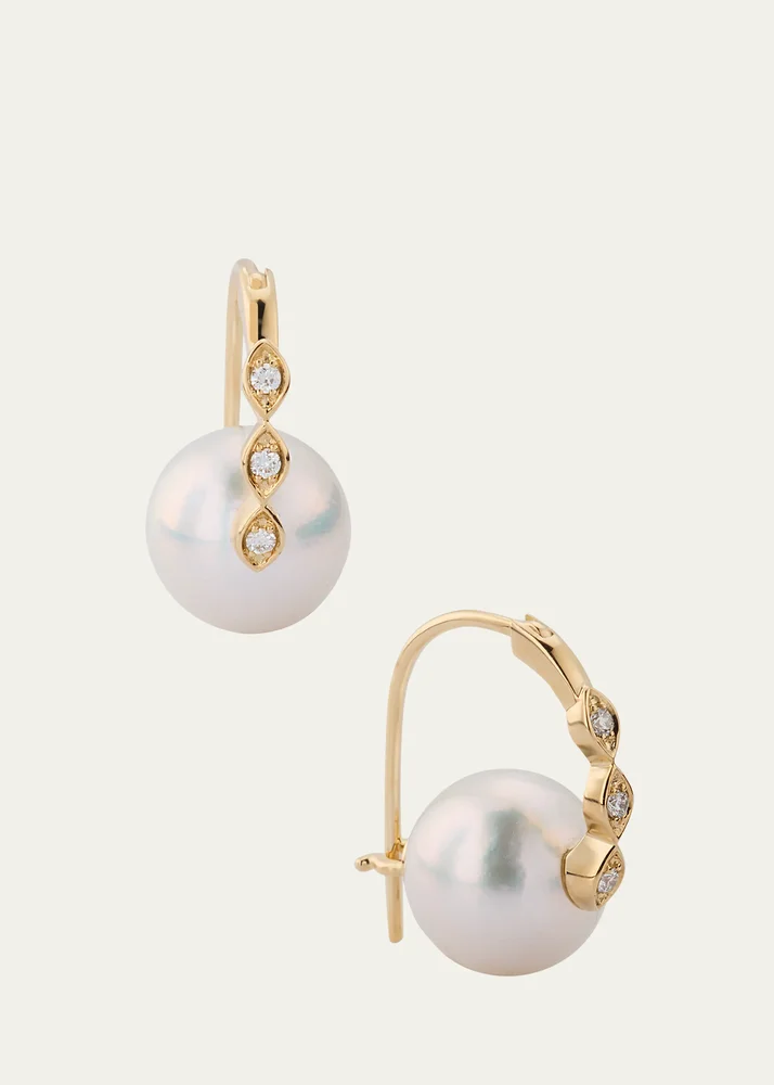 14K Gold & Diamond Marquise Eye Pearl Earrings