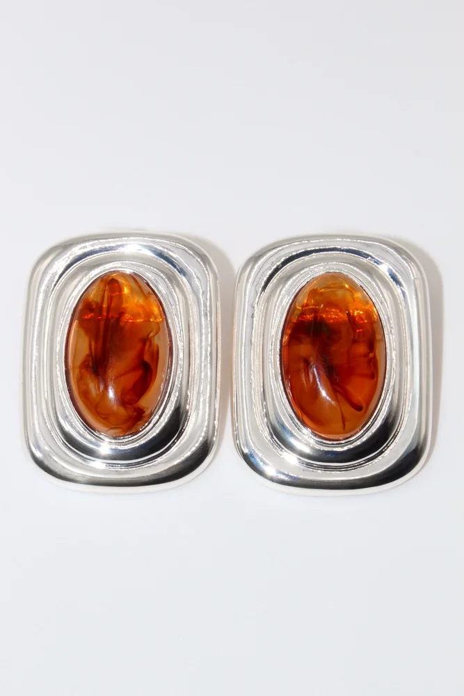 Fifth Avenue Flame Statement Earrings in Amber & Silver