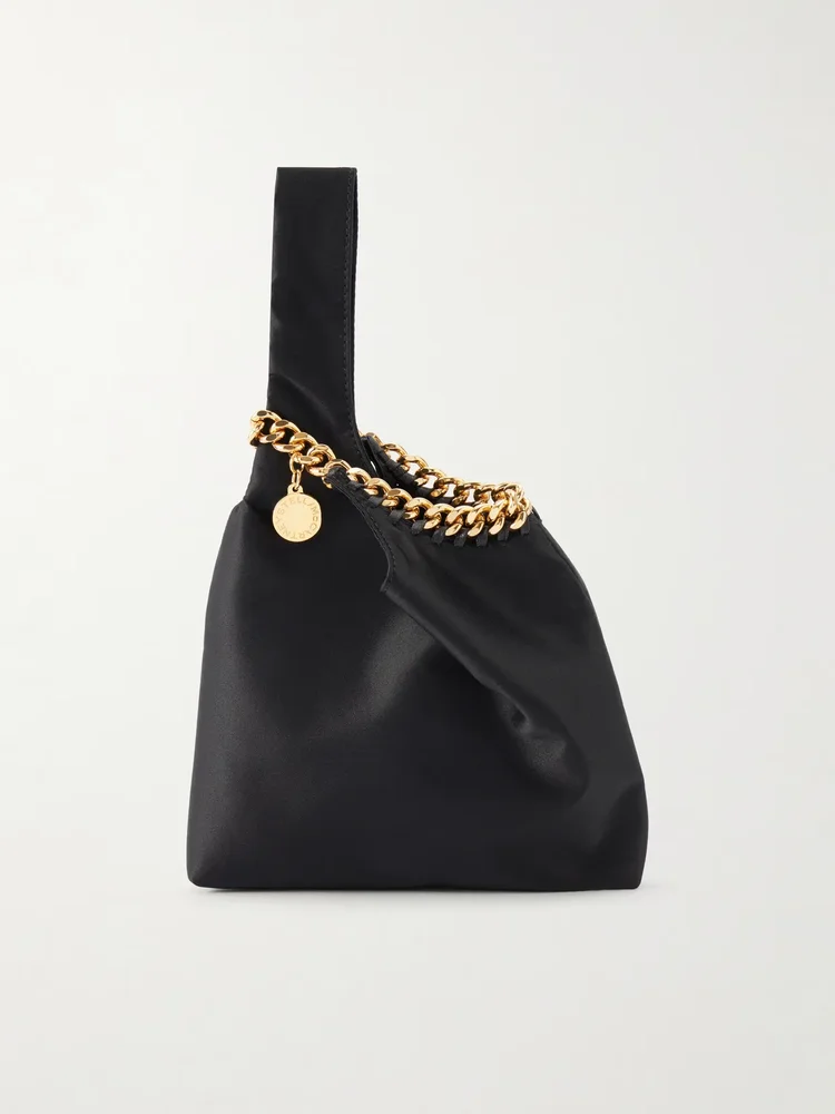 Falabella logo-embellished gold-tone and satin wristlet tote