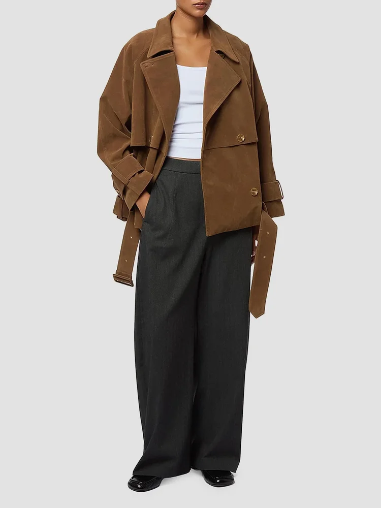 Gaia Faux Suede Short Trench Coat