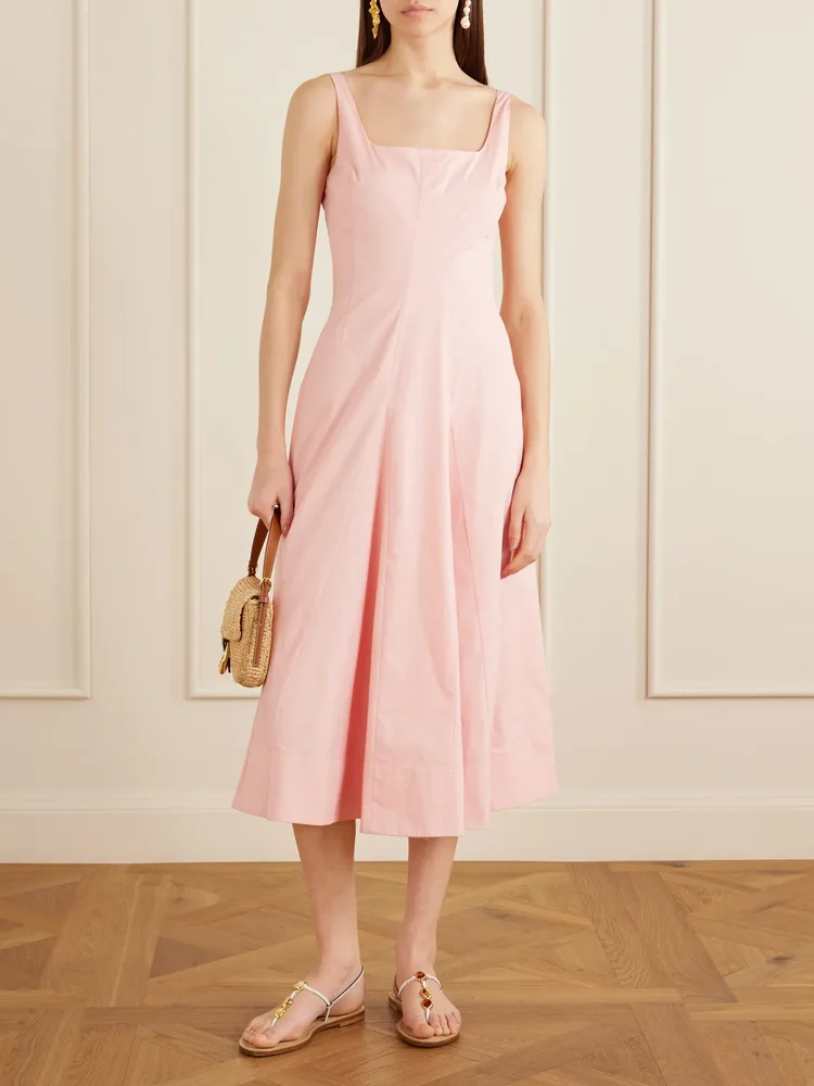 Willow pleated cotton-blend midi dress