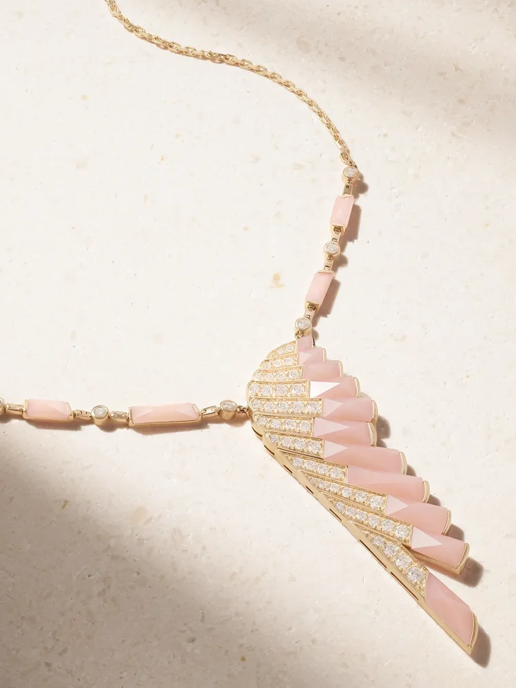 Wings Rising 18-karat rose gold, opal and diamond necklace
