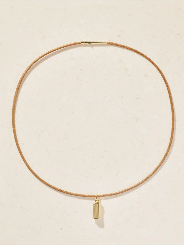 Micro Weight 18-karat gold and leather necklace
