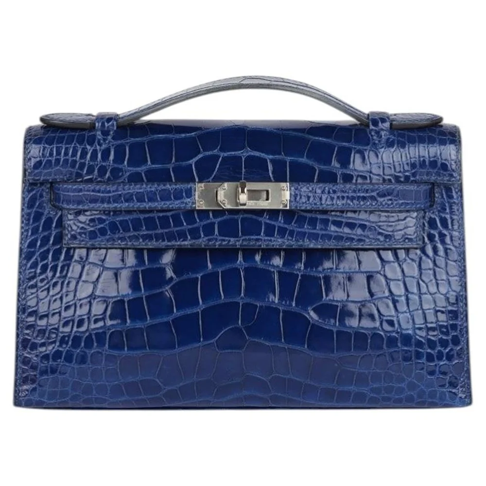Pre-Owned Kelly Pochette Bleu Electrique Shiny Alligator