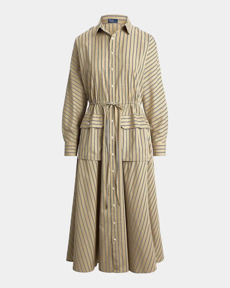 Striped Cotton Canvas Midi Shirtdress