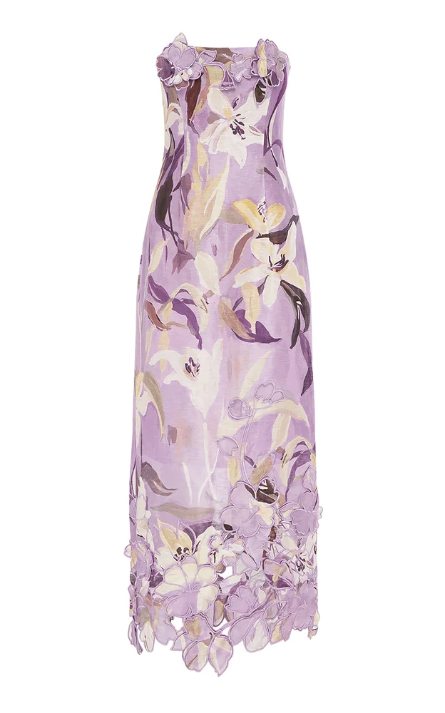 Rayna Applique Linen-SIlk Maxi Dress