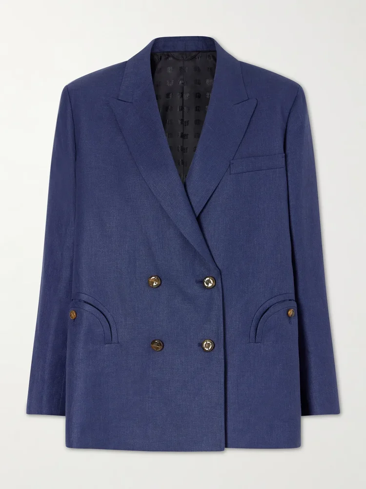 Nightbreak double-breasted linen, wool and silk-blend blazer in Navy