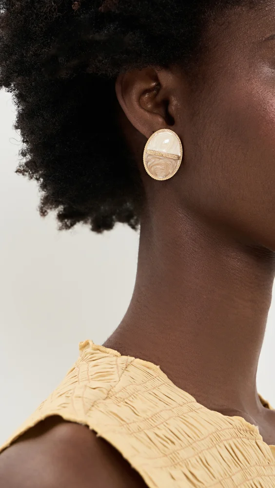 Colored Two-Tone Stone Oval Stud Earrings