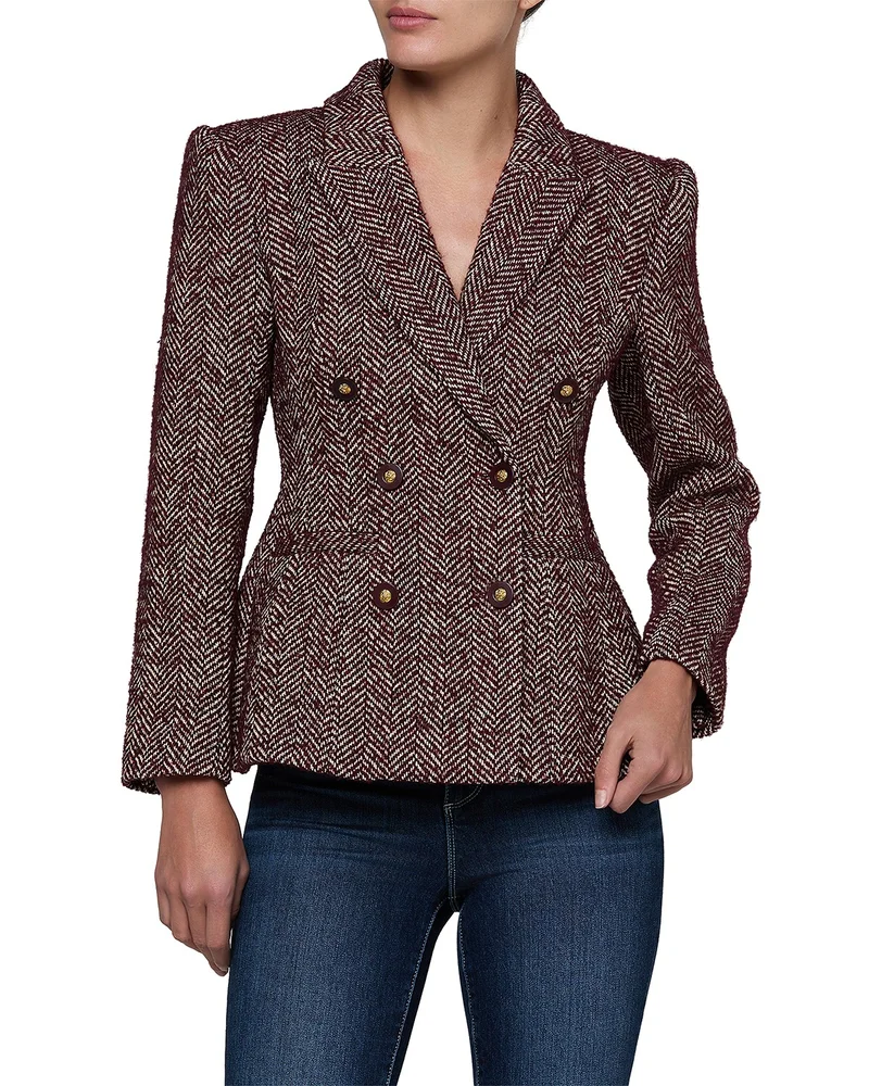 Karima Tweed Double Breasted Cinched Waist Blazer