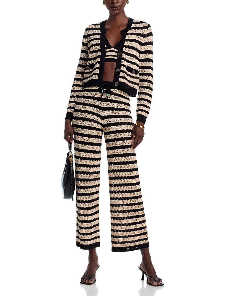 Orla Pointelle Knit Stripe Cardigan, Reverie Pointelle Knit Stripe Crop Top & Gaelle Pointelle Knit Stripe Pants