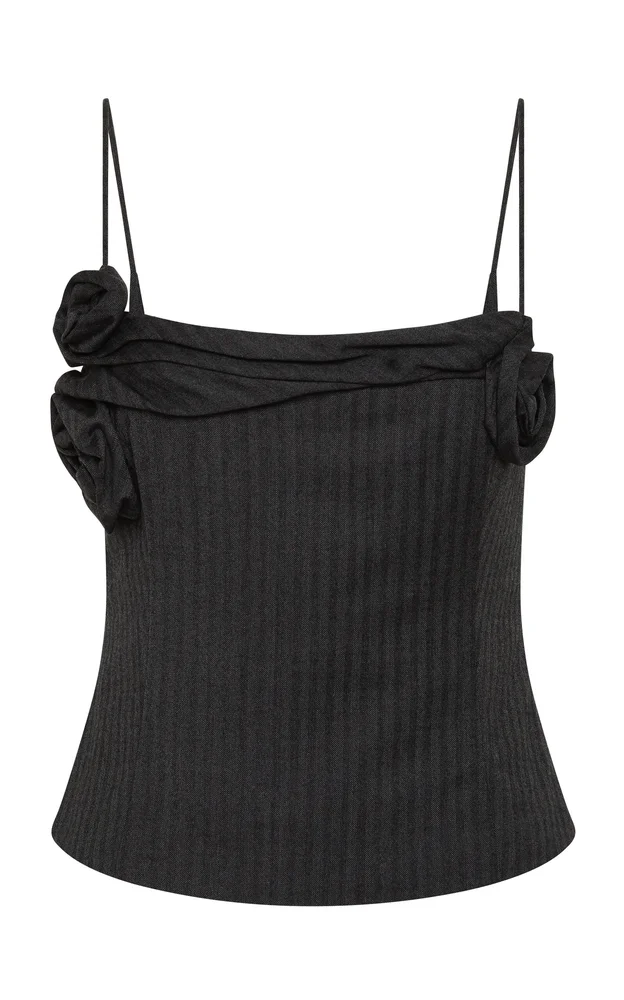 Herringbone Wool-Blend Rosette Cami