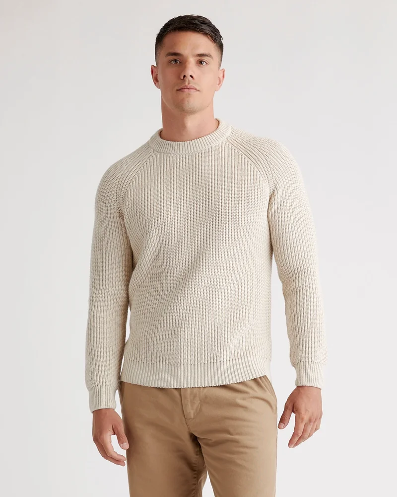 Men's 100% Organic Cotton Fisherman Crew Sweater in Navy