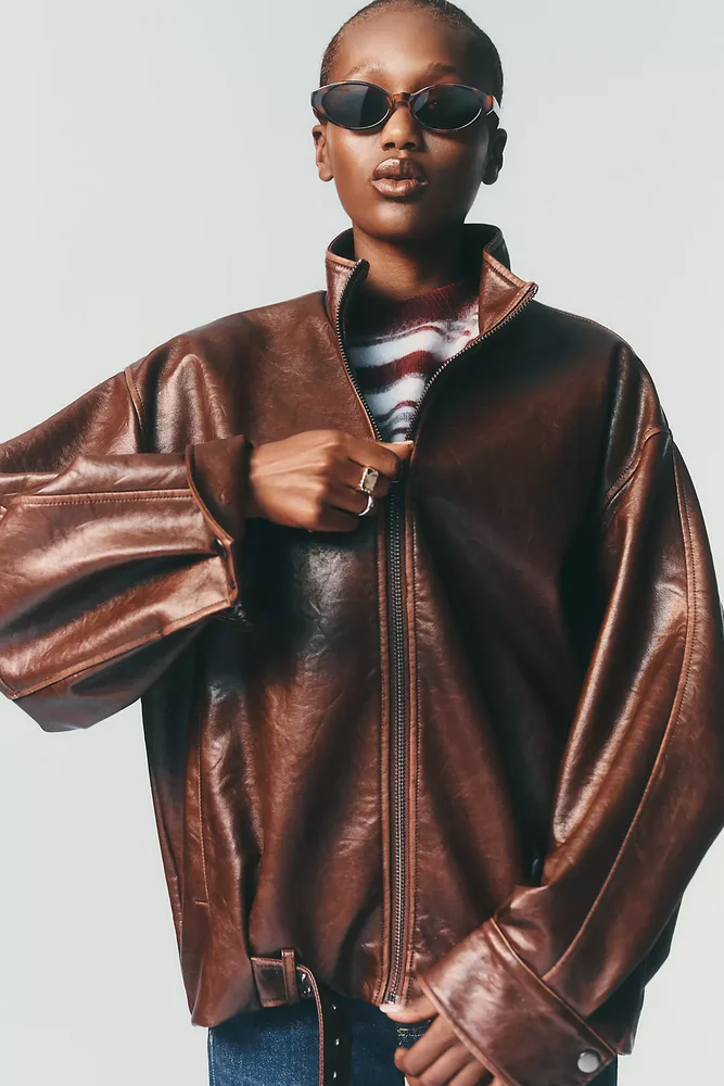 Belted Faux Leather Jacket