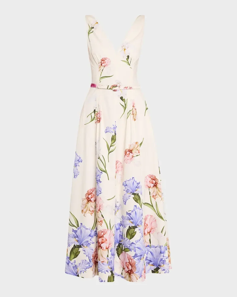 Sleeveless Dégradé Iris Cotton Poplin Dress