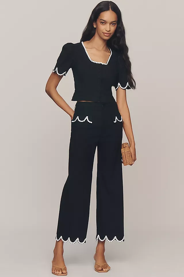 The Colette Scalloped Crop Wide-Leg Pants by Maeve
