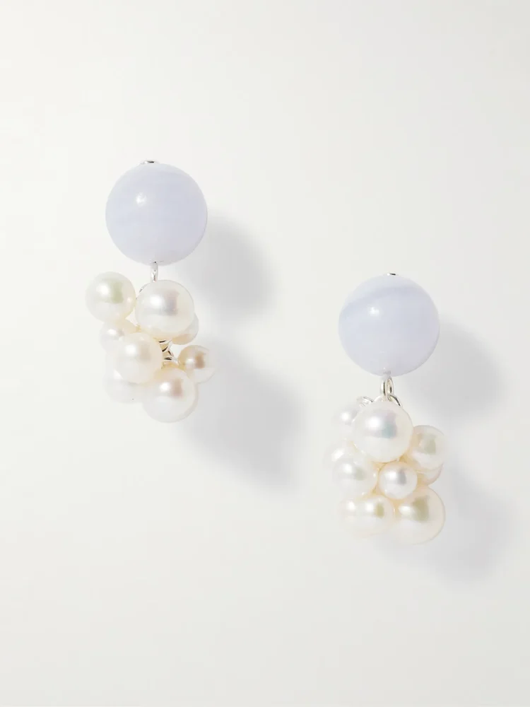 Till The Stars Wane recycled silver, agate and pearl earrings