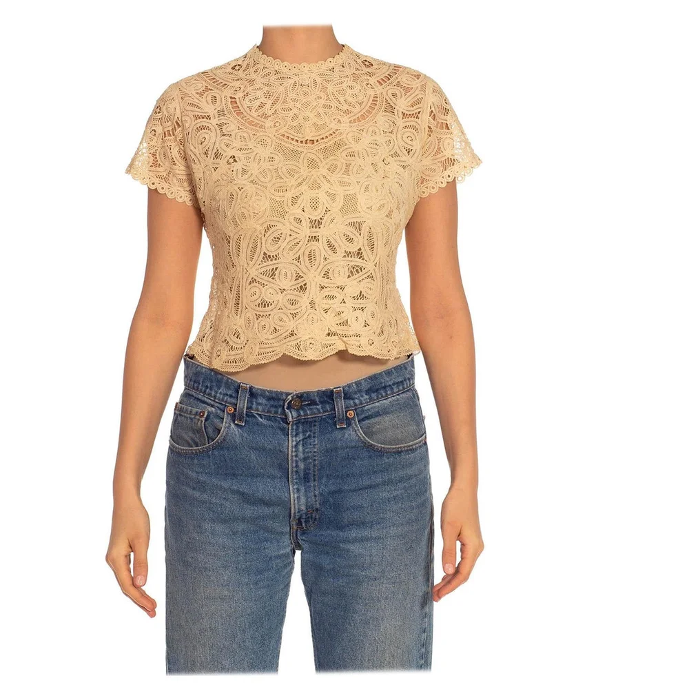 Victorian Cream Battenberg Lace Top
