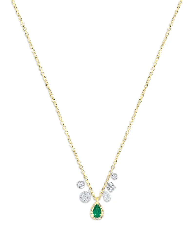 Emerald & Diamond Dangle Pendant Necklace in 14K White & Yellow Gold, 18"