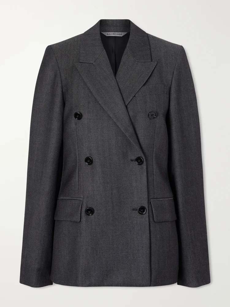 Double-breasted wool-twill blazer
