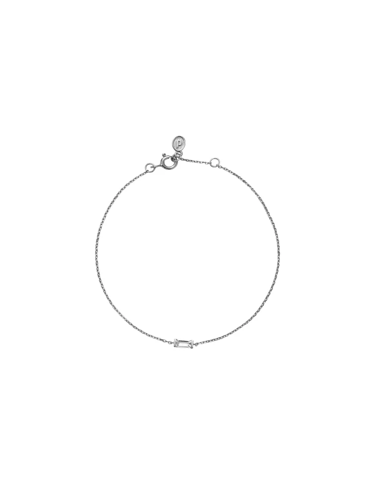 BAGUETTE CHAIN BRACELET IN LAB DIAMOND, STERLING SILVER - Sterling Silver / Diamond / 7.5 Inches