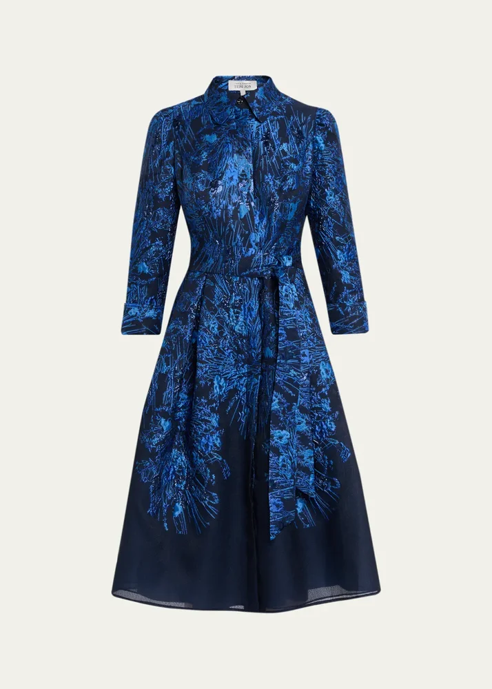 Metallic Jacquard Organza Midi Shirtdress