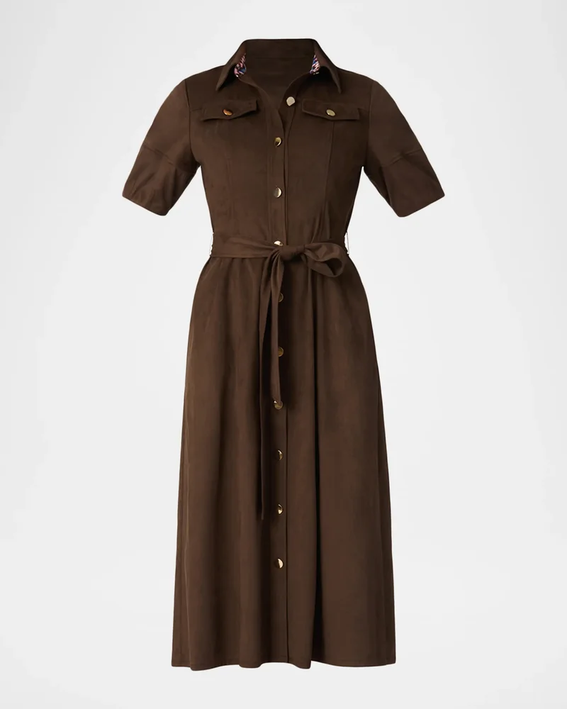 Mara Button-Down Faux Suede Midi Shirtdress