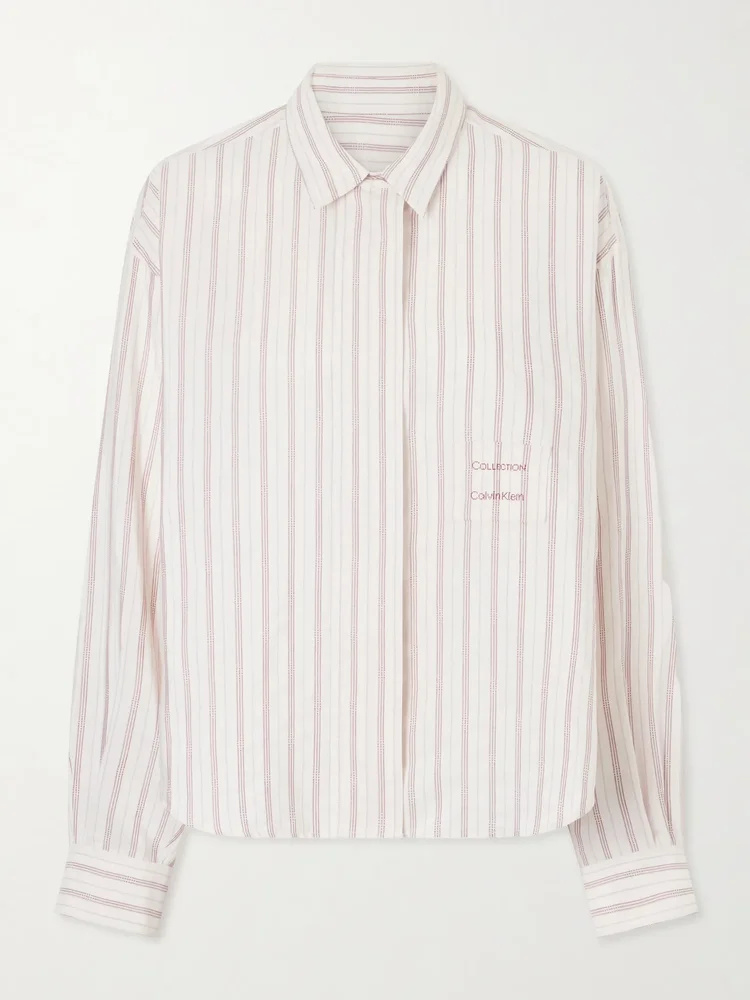 Amari pinstriped cotton and silk-blend shirt