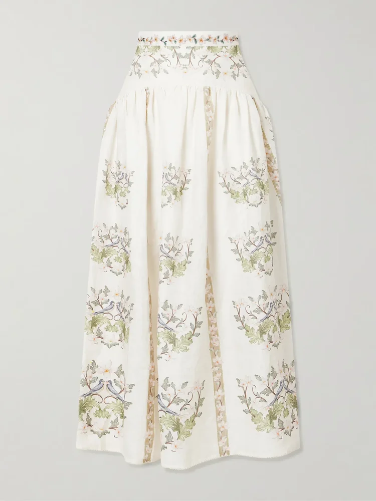 curua anhelo floral linen midi skirt
