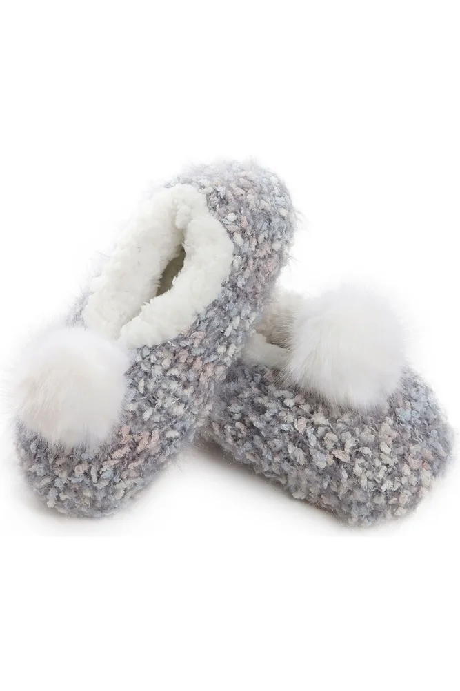 Faux Fur Pompom Faux Shearling Lined Slipper Socks