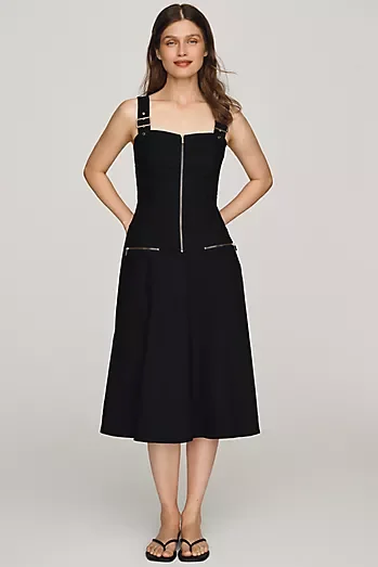 Maeve Hardware A-Line Zip-Front Midi Dress